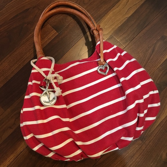 Brighton Handbags - BRIGHTON Red & White Stripe Nautical Brewster Hobo